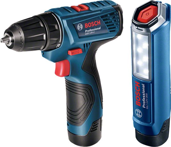 Шуруповерт-дриль Bosch Professional GSR 120 LI+ліхтар GLI 12V-300, 2x2.0Ah