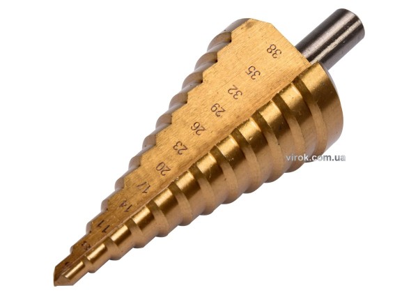 Свердло конічне ступінчасте титанове по металу YATO : Ø= 6-38 мм, HSS 4241, L= 105 мм [10/60/1440]