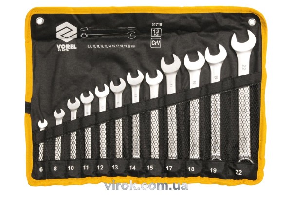 Ключі ріжково - накидні VOREL Cr-V на плахті, М 6-22 мм, Набір 12 шт. [20]