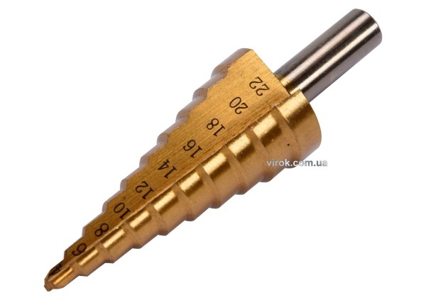 Свердло конічне ступінчасте титанове по металу YATO : Ø= 4-22 мм, HSS 4241, L= 75 мм [25/50]