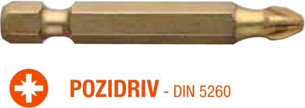 Насадка викруткова USH ISOTIN : Pozidriv PZ2 x 50 мм. Torsion. титанова, подовжена. Уп. 10 шт.