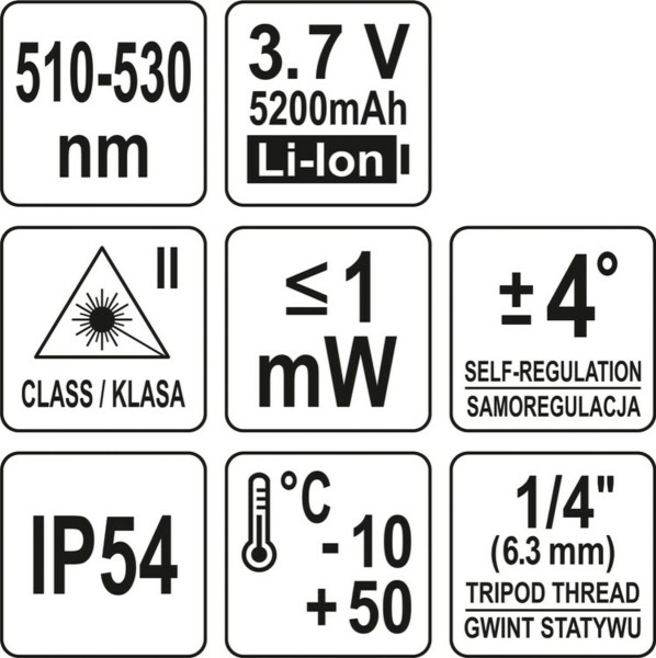 Нівелір лазерний самонівелюючий YATO : 12 променів, точність- ±3 мм/ 10 м, верт./гориз. промені [12]