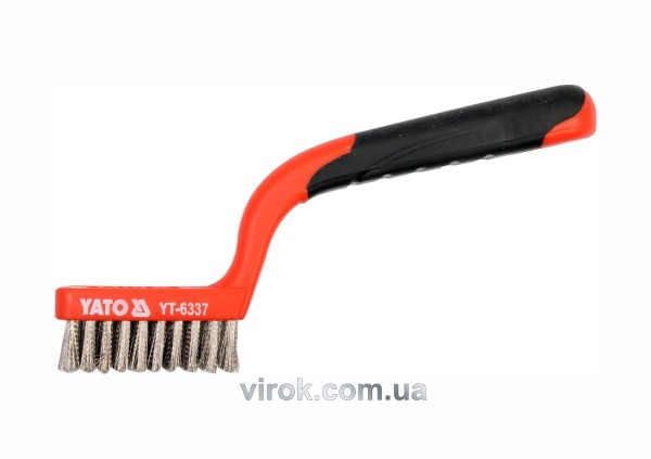 Щітка дротяна нержавійка YATO : 3- рядна, L= 180 мм з пластмасовою ручкою [24/144]