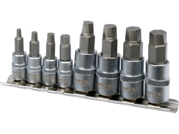 Головки торцеві з насад HEX спіральні для видалення зірв гвинтів YATO: до квадр. 1/4