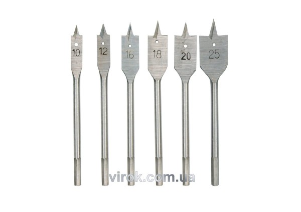 Набір свердл перових по дереву VOREL : Ø=10-25 мм, 6 шт. [10/100]