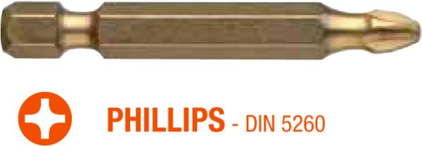 Насадка викруткова USH ISOTIN : Phillips PH2 x 50 мм. Torsion. титанова, подовжена. Уп. 10 шт.