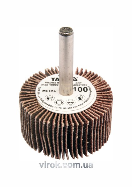 Круг пелюстковий шліфувальний YATO : подовжений Ø= 40 мм, К40, шпиндель Ø= 6 мм, H= 20 мм [10/60]