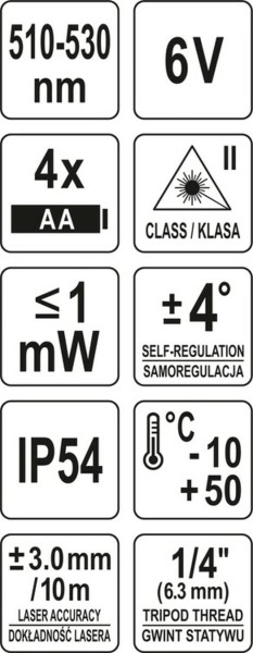 Нівелір лазерний самонівелюючий YATO : 5 променів, точність- ±3 мм/ 10 м, верт./гориз. промені [20]
