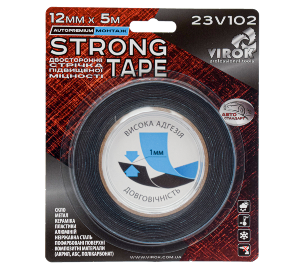 Стрічка автомобільна 2-стороння VIROK Strong Tape; 12 мм х 5 м [10]