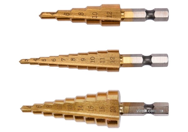 Свердла конічні титанові по металу YATO, HEX-1/4