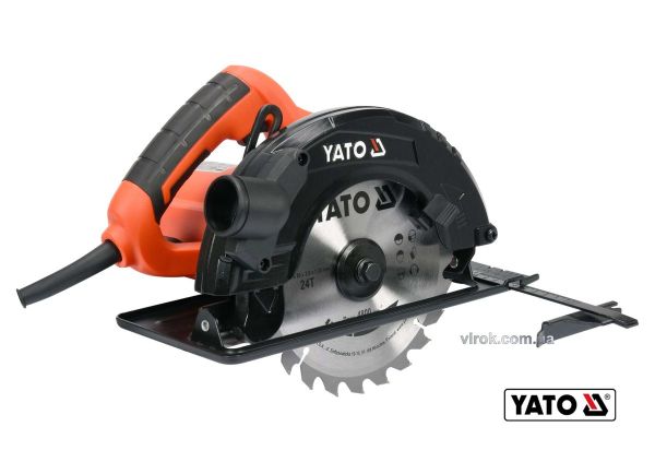 Пила дискова ручна мережева YATO : P= 1.5 кВт, диск Ø=185x20x2.8 мм, кут 0-45°, гл.≤ 65мм [2/40]