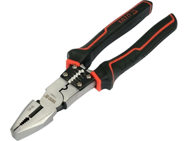 Плоскогубці комбіновані з функцією обробки провідників YATO l= 220 мм, ізольвані ручки [5/50]