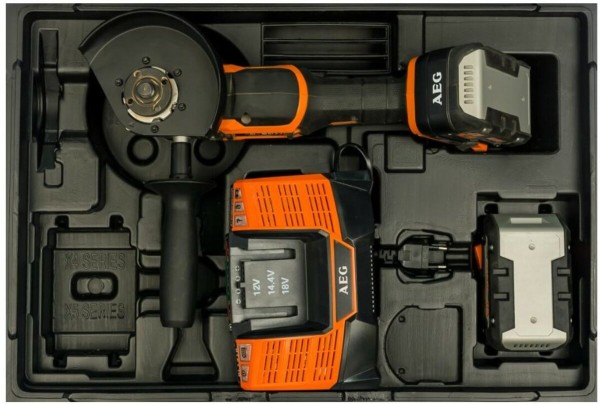 Шліфмашина кутова безщіткова акумул. AEG: Li-Ion 2x18 В 5 AхГод, диск Ø=125 мм, 11000об/хв