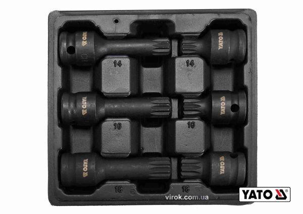 Набір насадок викруткових ударних YATO: SPLINE M14 M16 M18 квадрат 1/2". L= 43/78мм CrMo, 6 Од. [20]