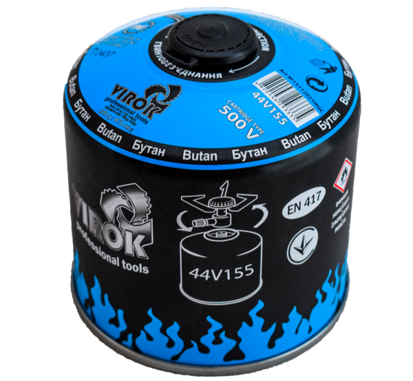 Балон газовий 1-разовий VIROK з різьбою (7/16) 500g/870ml. для плит/кемпінгу (EN417) BUTAN [12]
