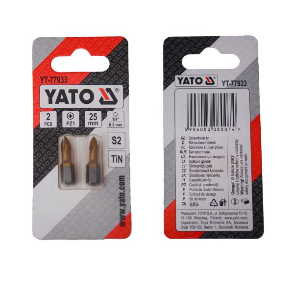 Насадка викруткова YATO PZ1 х 25 мм. HEX 1/4", покрита титаном, 2 шт.