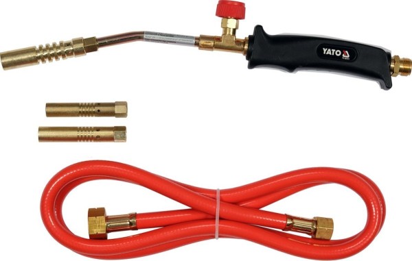 Пальник газовий YATO : l= 360 мм. до 4 кВт. 3 сопла і шланг- 1,5 м. (пропан, бутан) [20]
