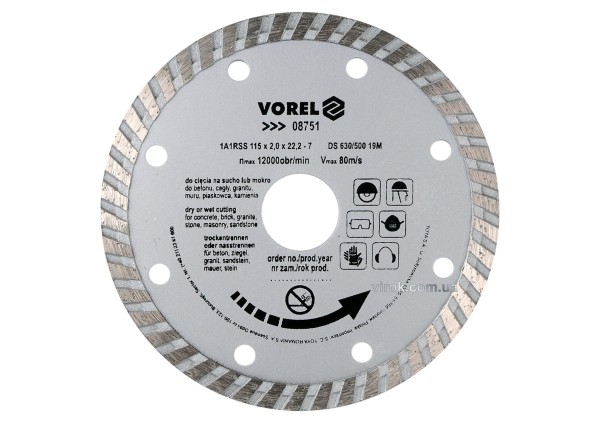 Диск відрізний алмазний VOREL : TURBO Ø= 115 мм [20/200]