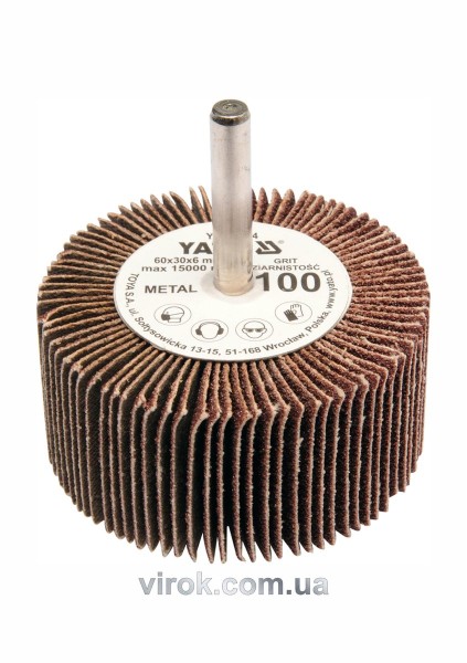 Круг пелюстковий шліфувальний YATO : подовжений Ø= 60 мм К80, шпиндель Ø= 6 мм, H= 30 мм [10/60]