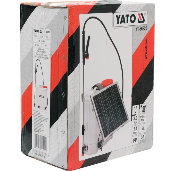 Оприскувач акумуляторний YATO ранцевий, 12 В, 8 Агод, 16л, продуктивность- 3.1 л/хв(сонячна бат) [1]