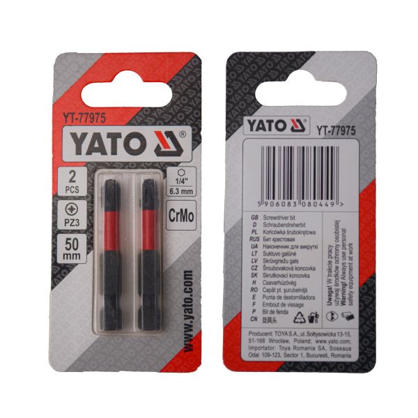 Насадка викруткова YATO PZ3 х 50 мм. HEX 1/4", хром-молібден, 2 шт.