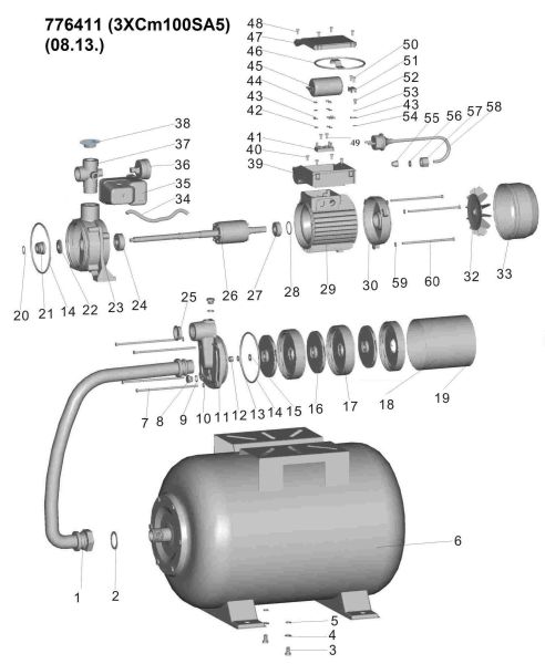 Станція 0.6кВт Hmax 35м Qmax 80л/хв (багатоступ. насос) 24л LEO (776411)