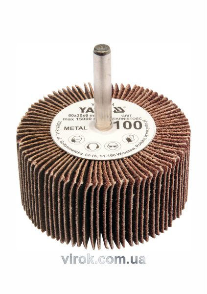 Круг пелюстковий шліфувальний YATO : подовжений Ø= 60 мм К40, шпиндель Ø= 6 мм, H= 30 мм [10/60]