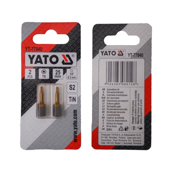 Насадка викруткова YATO TORX T8 х 25 мм. HEX 1/4", покрита титаном, 2 шт.