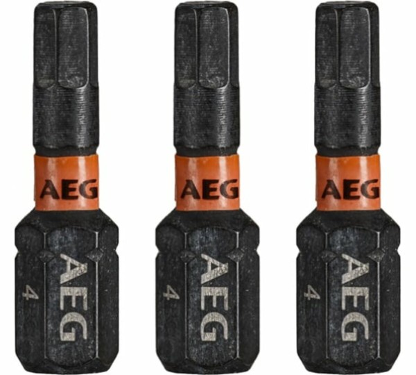 Насадки викруткові ударостійкі AEG: HEX 4, l= 25 мм, 3 шт.