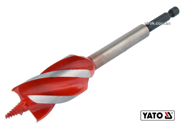 Свердло по дереву YATO : HRC 40-45, Ø= 28 мм, l= 165 мм, з 4 пругами, HEX- 1/4