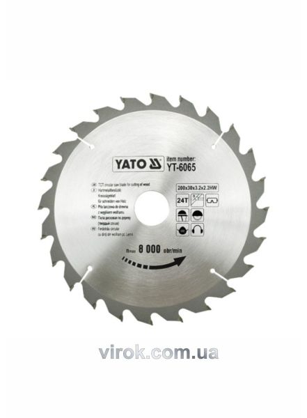 Диск пиляльний победітовий по дереву YATO: 200х30x3.2x2.2 мм, 24 зубці, R.P.M до 8000 1/хв [10/20]