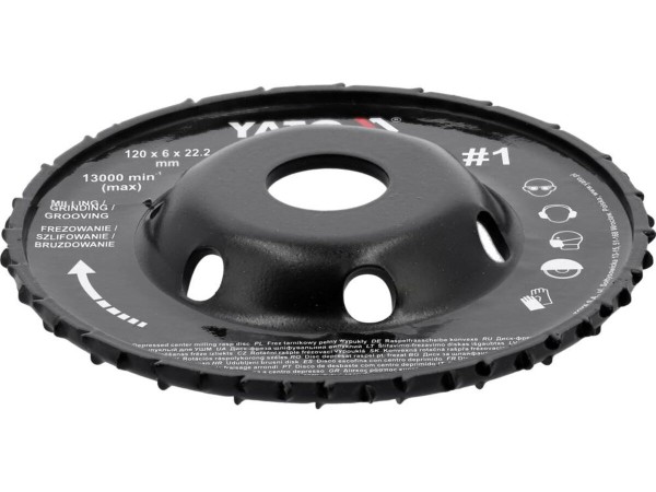 Диск-фреза випуклий до КШМ YATO по дереву, шпаклівці, гіпсу; Ø=120/22.2 мм, t= 16/6мм шорстк №1 [10]