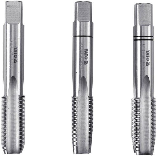 Мітчик YATO М12 х 1.75 мм, HSS М2, l= 75 мм, 3 шт [50/200]