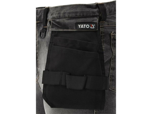 Штани робочі джинс стрейч YATO розмір M/ 82-90 см, ріст- 172-180 см, сірі, 17 кишень, 71% бав, 25