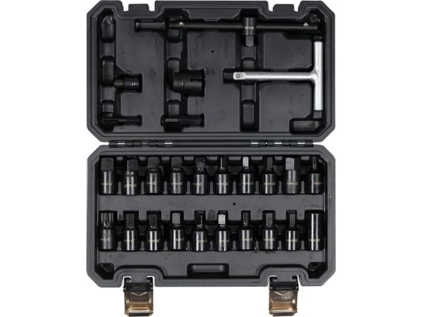 Торцеві насадки з устаткуванням для оливозливних пробок YATO: квадрат- 3/8", Cr-V, 26 шт в футлярі