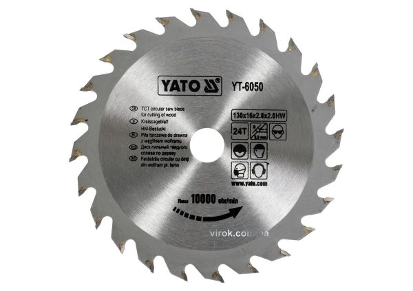 Диск пиляльний победітовий по дереву YATO: 130х16х2.8х2.0 мм, 24 зубці, R.P.M до 10000 1/хв [25/50]