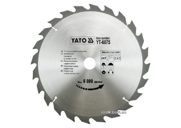 Диск пиляльний победітовий по дереву YATO: 300х30x3.2x2.2 мм, 24 зубці, R.P.M до 6000 1/хв [10]