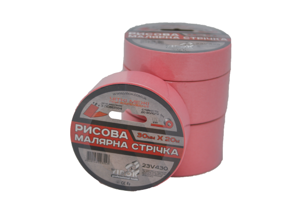 Малярна стрічка рисова VIROK 30мм х 20 м. (Гідростійка/ ідеальний край для фарбування). рожева [90]
