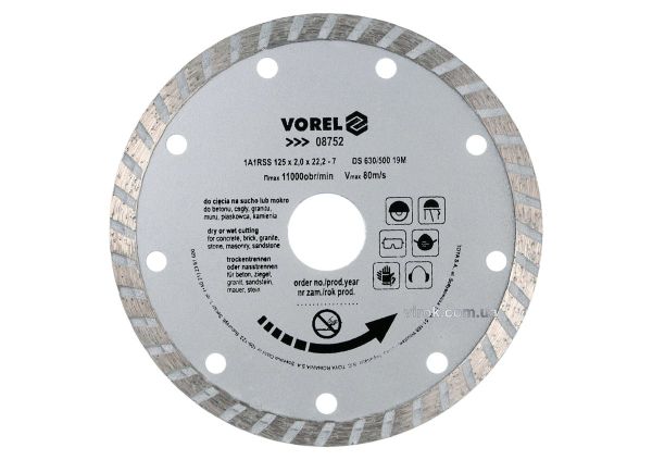 Диск відрізний алмазний VOREL : TURBO Ø= 125 мм [20/160]