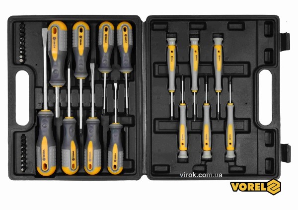 Набір викруток і викруткових насадок VOREL : Cr-V, 32 шт у футлярі [10]