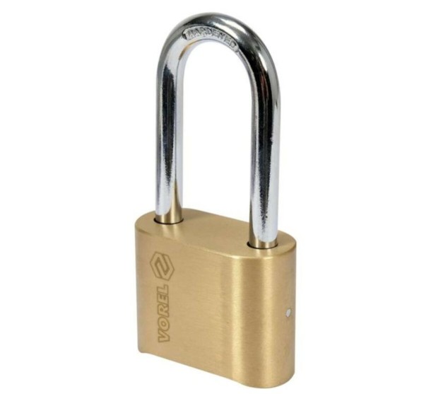 Замок навісний з кодовим замиканням VOREL: латунний корпус- 52х 40 х25 мм, сталева дуга- 56х25х 8 мм