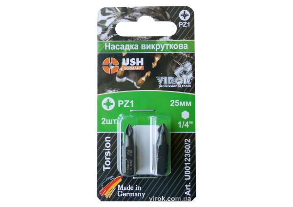 Насадка викруткова USH : POZIDRIV PZ1 x 25 мм, Уп. 2 шт.(блістер) [150]