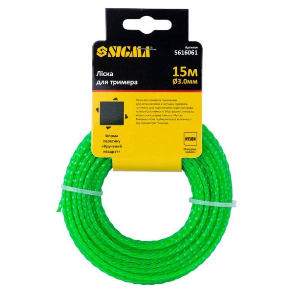 Ліска для тримера кручений квадрат Ø3.0мм 15м SIGMA (5616061)