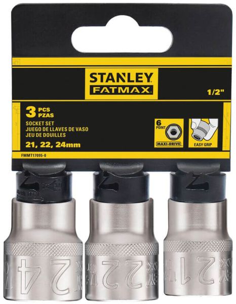 Набір торцевих головок 1/2 Maxi Drive, із шестигранним профілем, 3 шт: 21, 22 24 мм. STANLEY FMMT17095-0