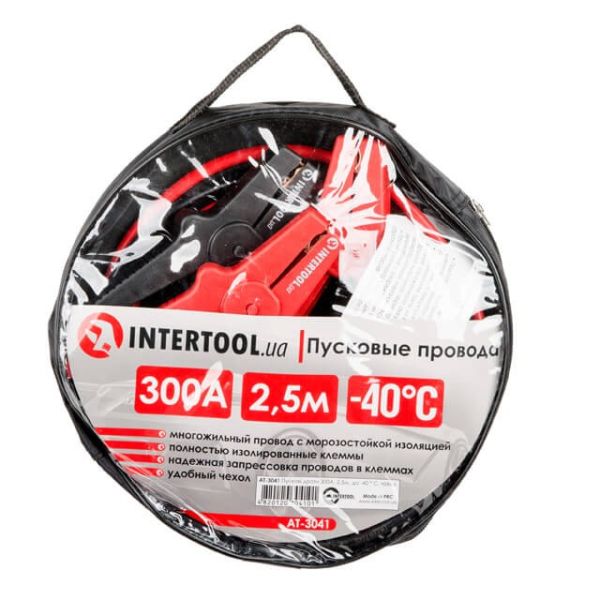Пускові дроти 300 А, 2.5 м, до -40 °C, чохол INTERTOOL AT-3041