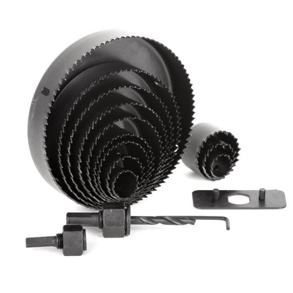 Набір корончатих свердел по деревині 19-127 мм 16 шт (19, 22, 29, 32, 38, 44, 54, 64, 76, 89, 102, 127 мм) INTERTOOL BT-0026