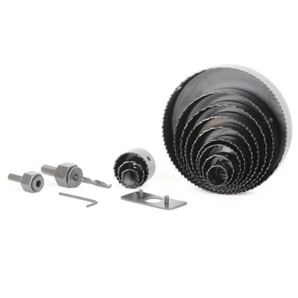 Набір корончатих свердел по деревині 19-127 мм 16 шт (19, 22, 29, 32, 38, 44, 54, 64, 76, 89, 102, 127 мм) INTERTOOL BT-0026