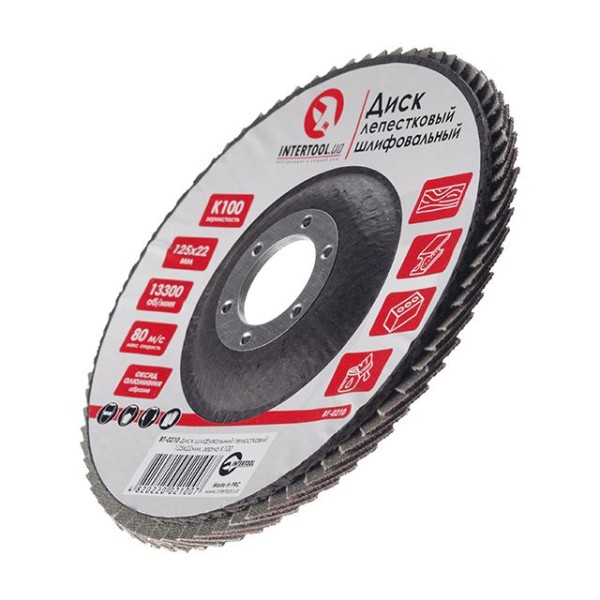 Диск шліфувальний пелюстковий 125 x 22мм зерно K100 INTERTOOL BT-0210