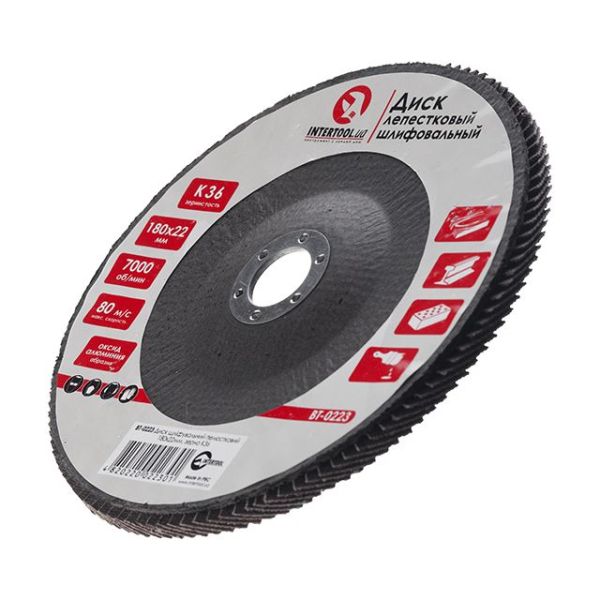 Диск шліфувальний пелюстковий 180*22 мм, зерно K36 INTERTOOL BT-0223