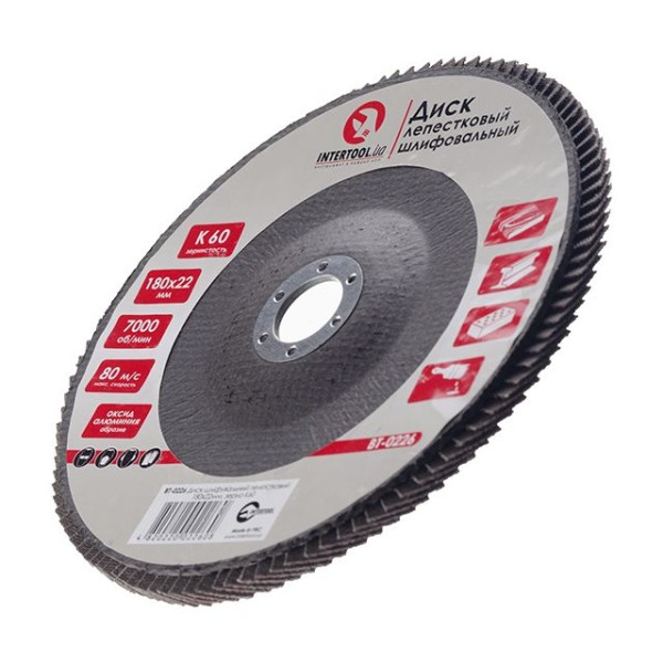 Диск шліфувальний пелюстковий 180 x 22мм зерно K60 INTERTOOL BT-0226